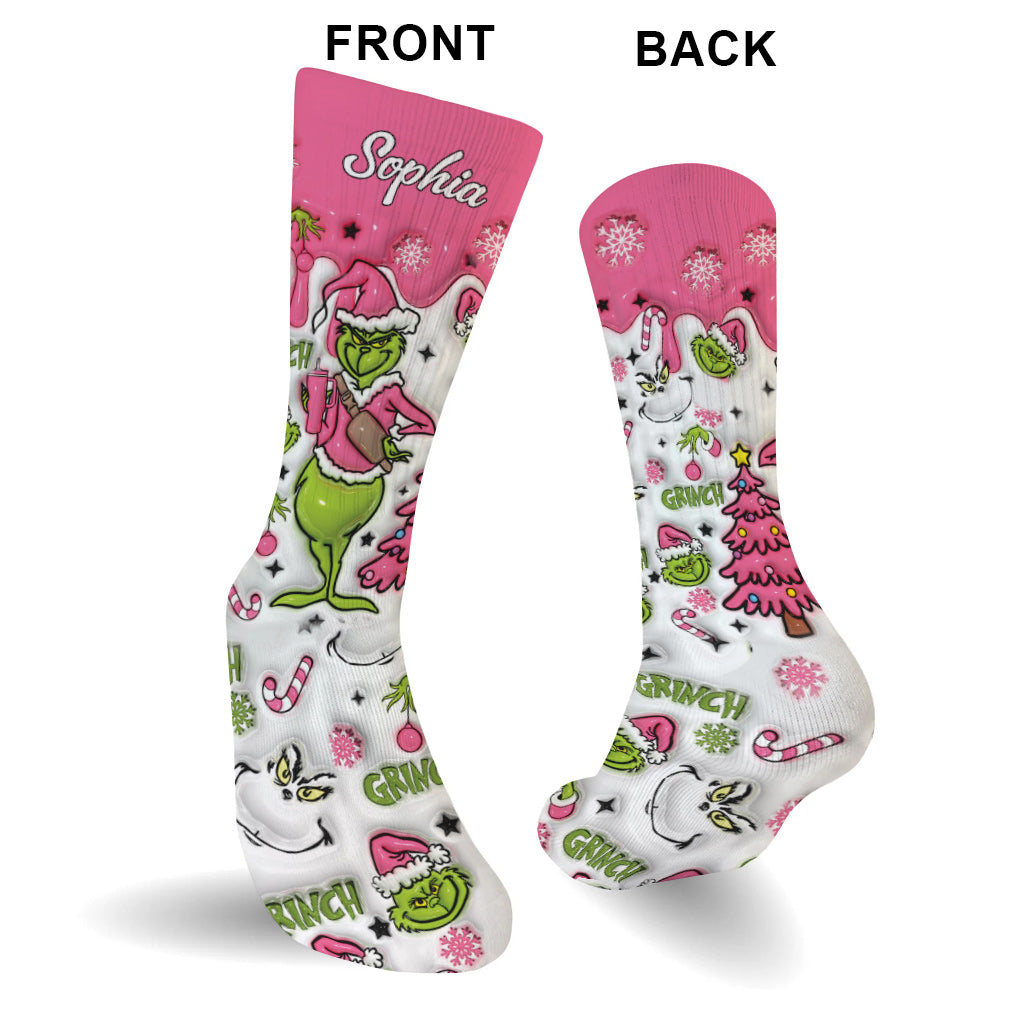 Personalized Grinch Socks Custom Name Holiday Gift for Her Socks GradoCreations