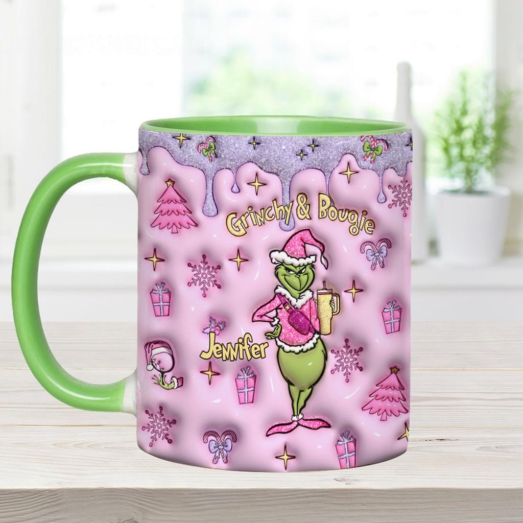Personalized Grinchy & Bougie Accent Mug Custom Name Gift for Christmas Accent Mug GradoCreations