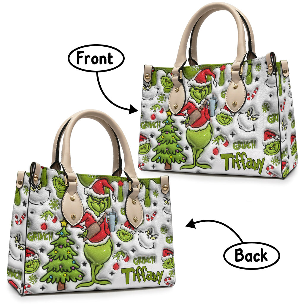 Personalized Merry Grinchmas Leather Handbag Gift for Women Leather Handbag GradoCreations