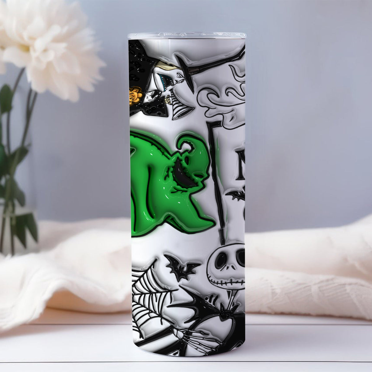 Personalized Nightmare Before Christmas Skinny Tumbler with Custom Name Gift for Halloween or Christmas Skinny Tumbler GradoCreations