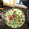 Personalized Grinch Christmas Round Rug Custom Family Name Round Rug GradoCreations