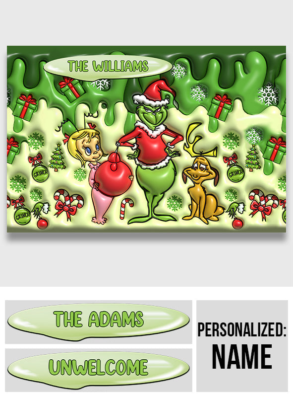 Personalized Grinch Christmas Doormat Custom Family Name Gift Doormat GradoCreations