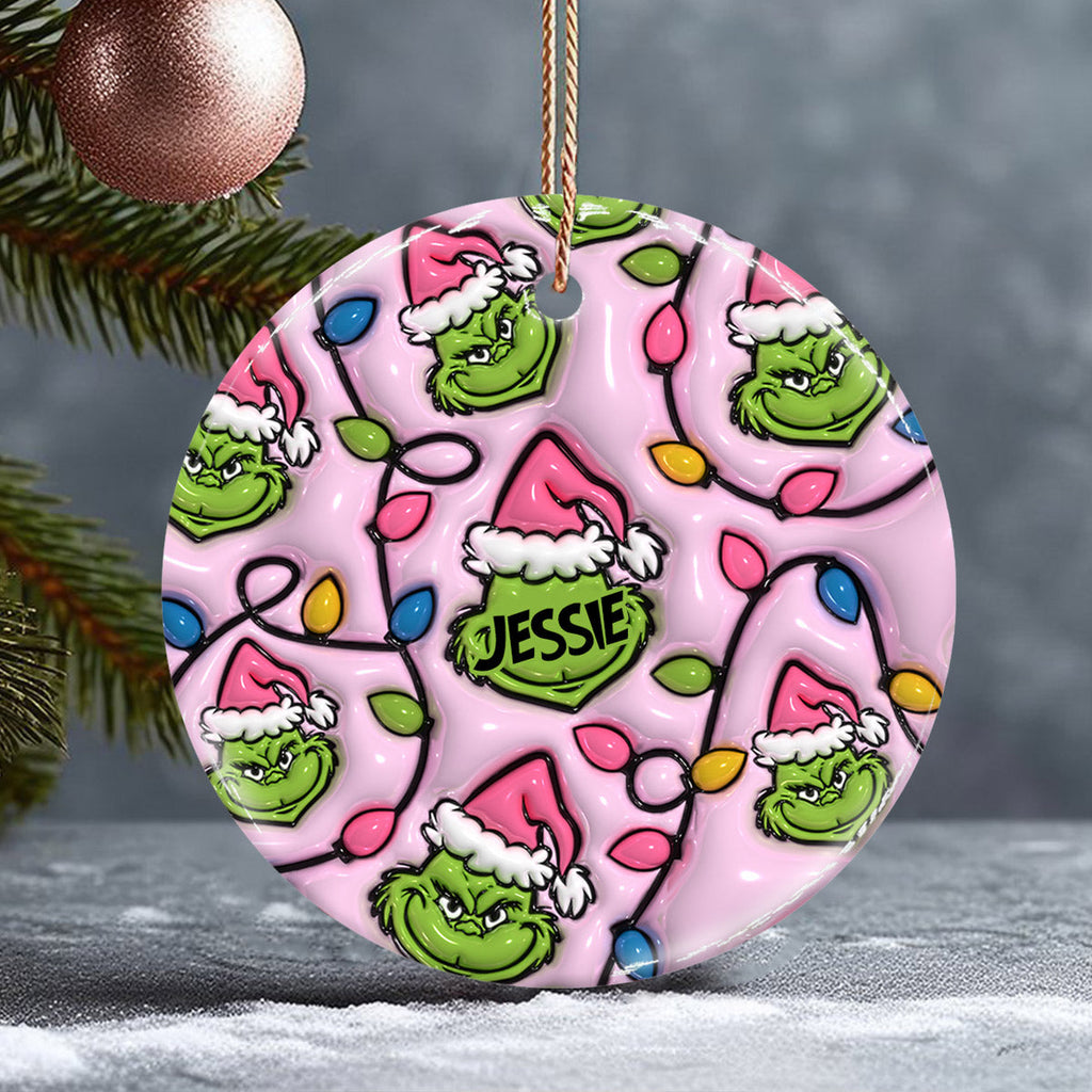 Personalized Grinch Christmas Ceramic Circle Ornament for Kids Ceramic Circle Ornament GradoCreations