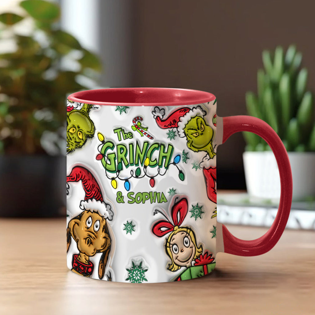 Personalized Accent Mug Custom Name Grinch Design Gift for Christmas Accent Mug GradoCreations