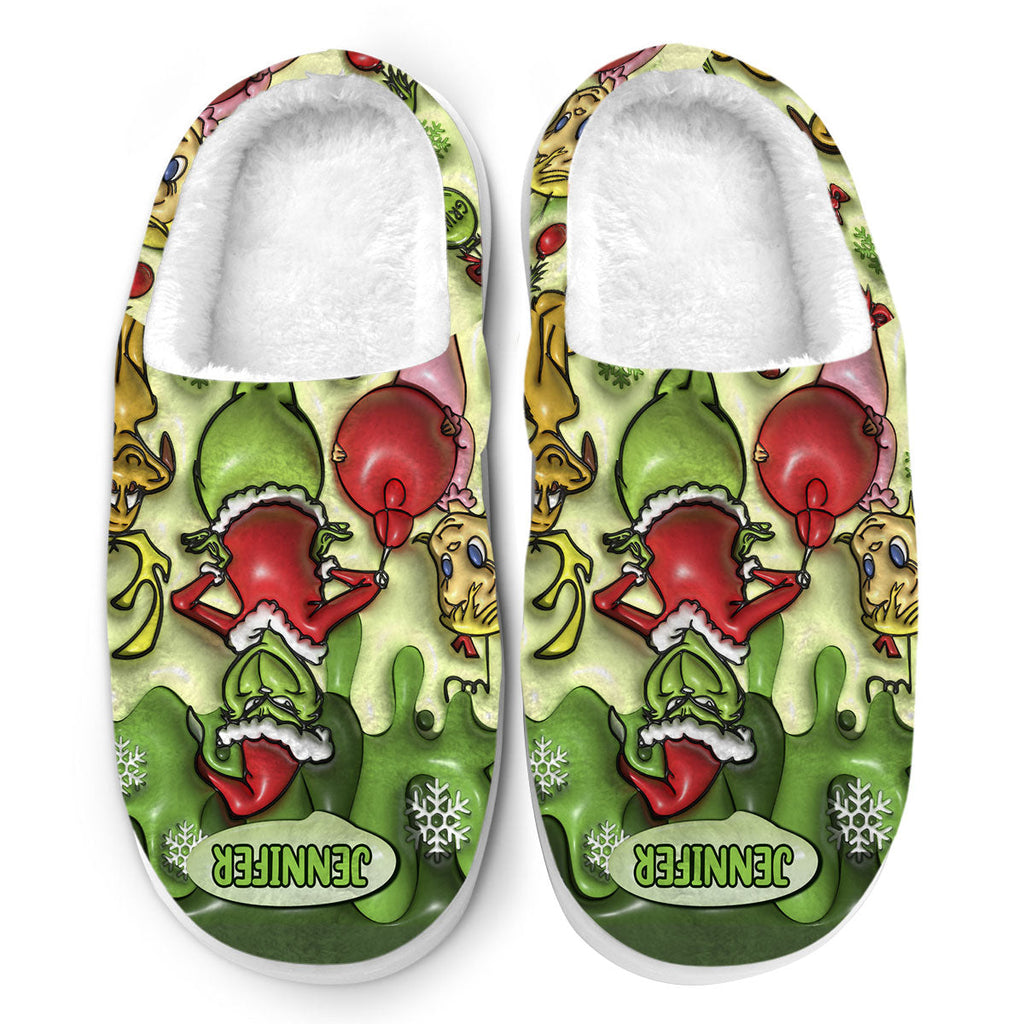 Personalized Christmas Slippers with Grinch Design for Adults | Cozy Holiday Gift Slippers GradoCreations