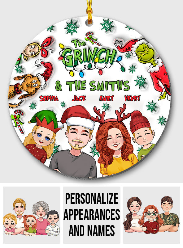 Personalized Christmas Ornament Custom Family Names Grinch Design Ornament GradoCreations