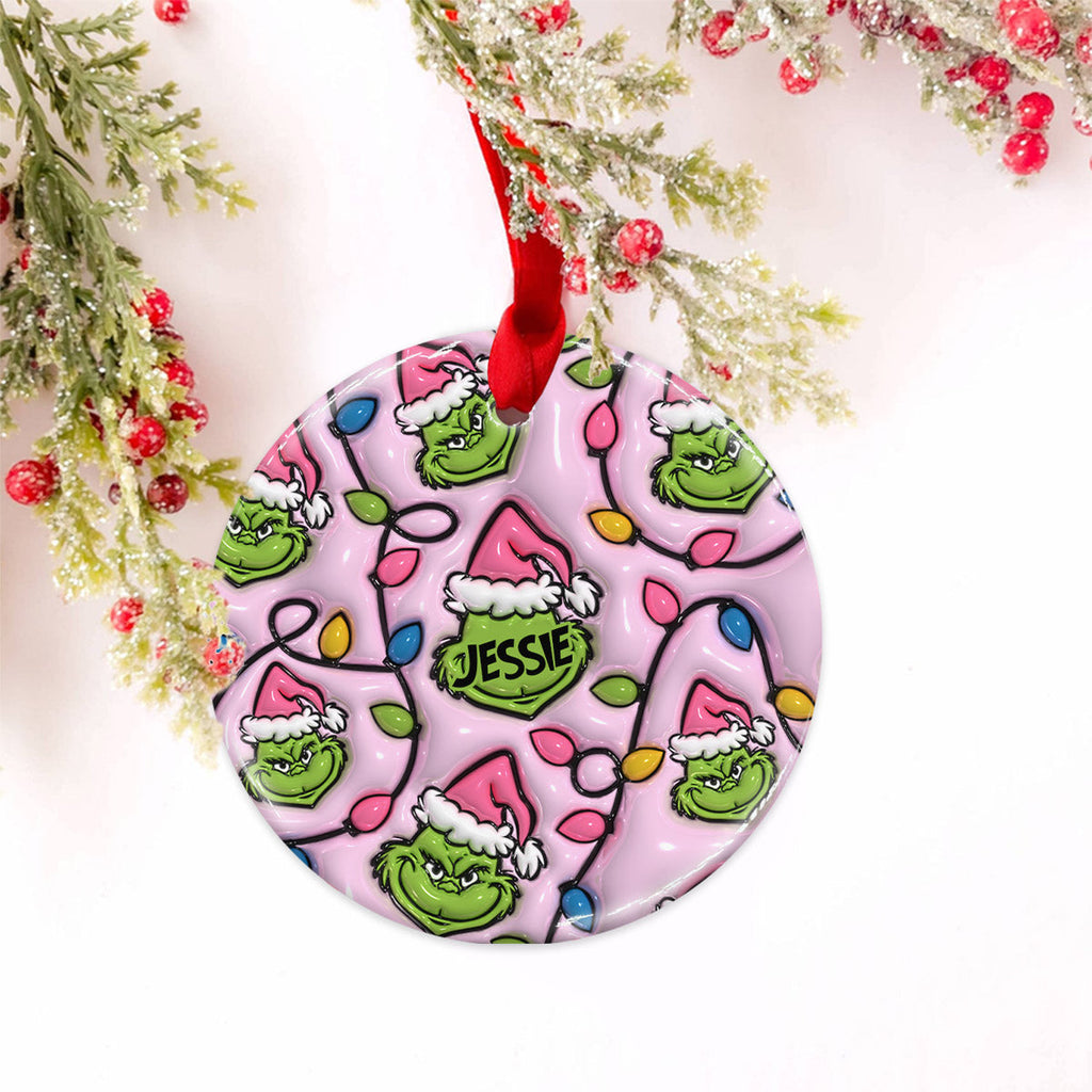 Personalized Grinch Christmas Ceramic Circle Ornament for Kids Ceramic Circle Ornament GradoCreations