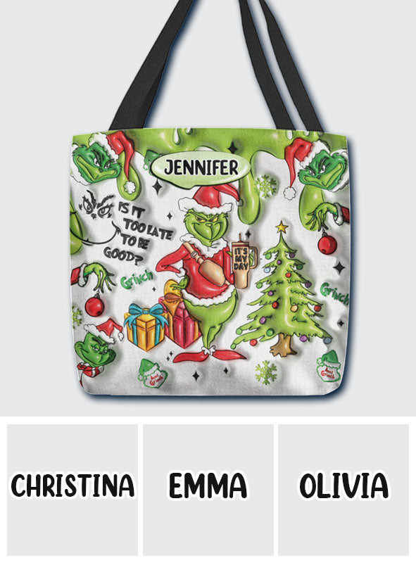 Personalized Grinch Christmas Tote Bag Custom Name Gift Tote Bag GradoCreations