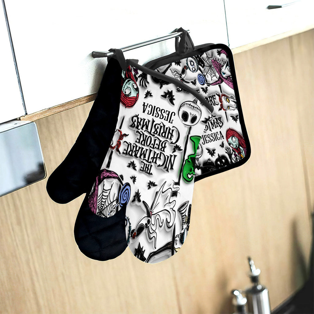 Personalized Nightmare Before Christmas Oven Mitts & Pot Holder Set Gift Idea Oven Mitts & Pot Holder Set GradoCreations