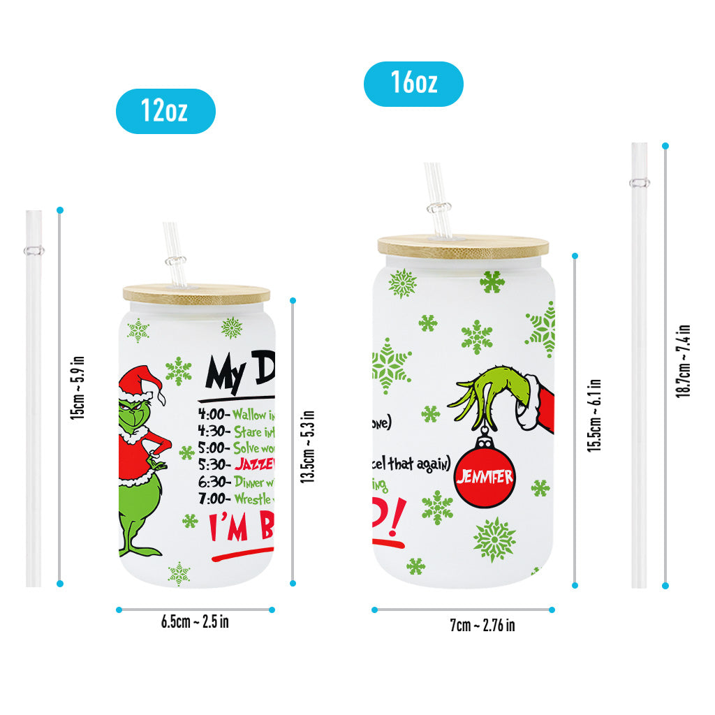 Personalized Grinch Can Glass with Straw Customized for Christmas Can Glass GradoCreations