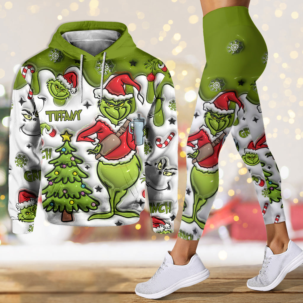Personalized Grinch Hoodie and Leggings Set Christmas Gift Hoodie & Leggings GradoCreations