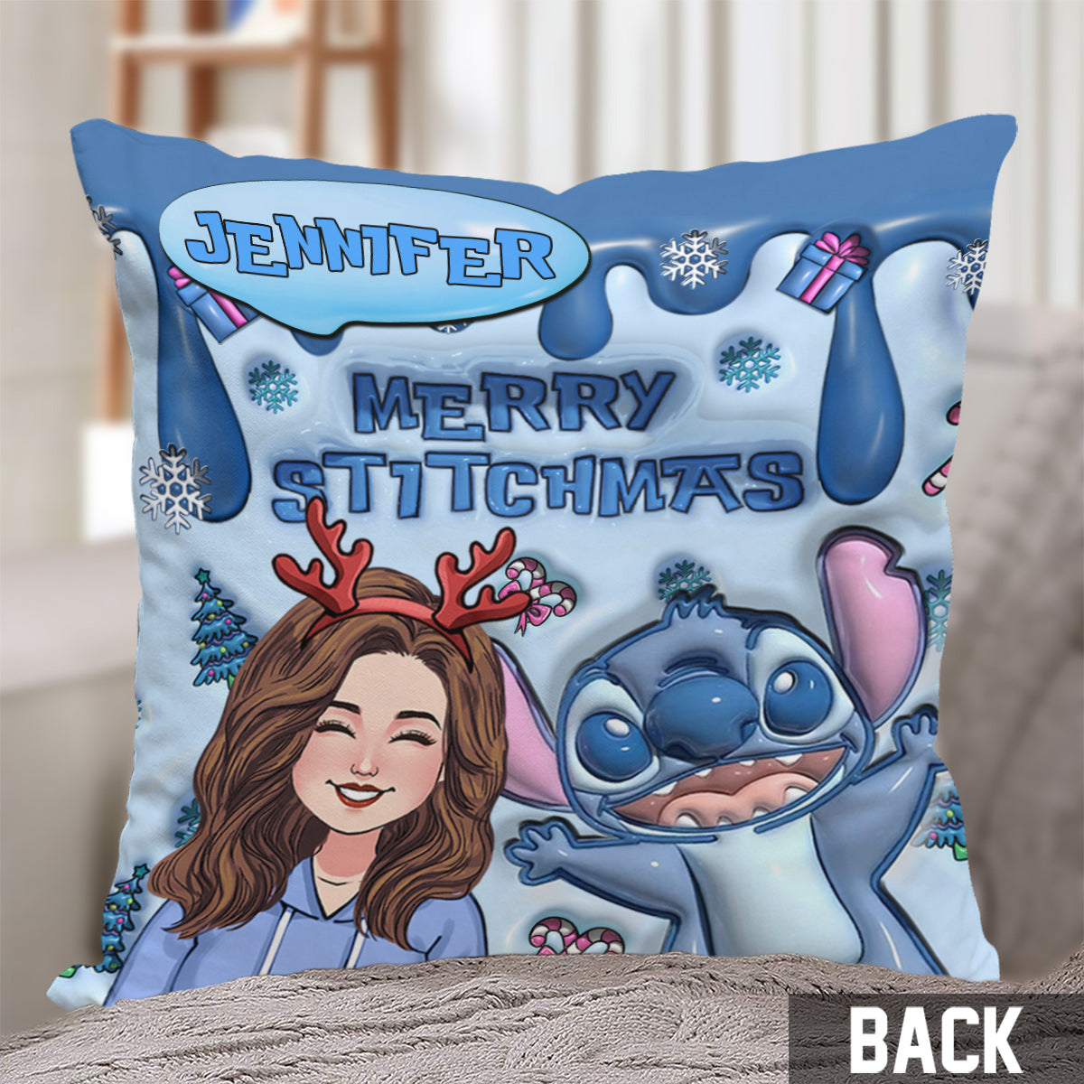 Personalized Ohana Throw Pillow Merry Stitchmas Gift Idea Throw Pillow GradoCreations