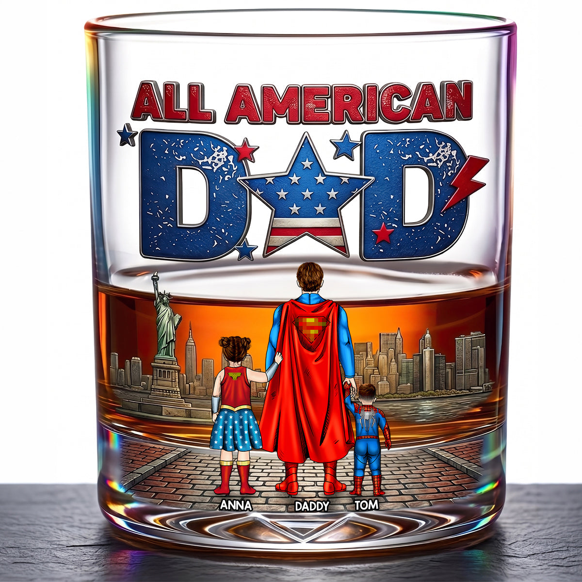 Personalized Whiskey Glass All American Dad Gift for Him