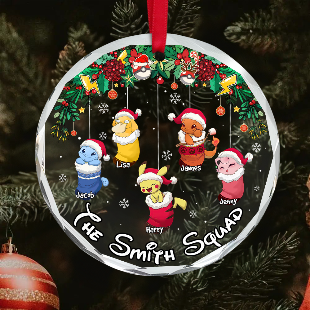 Personalized Glass Ornament Poke Family Socks Holiday Gift