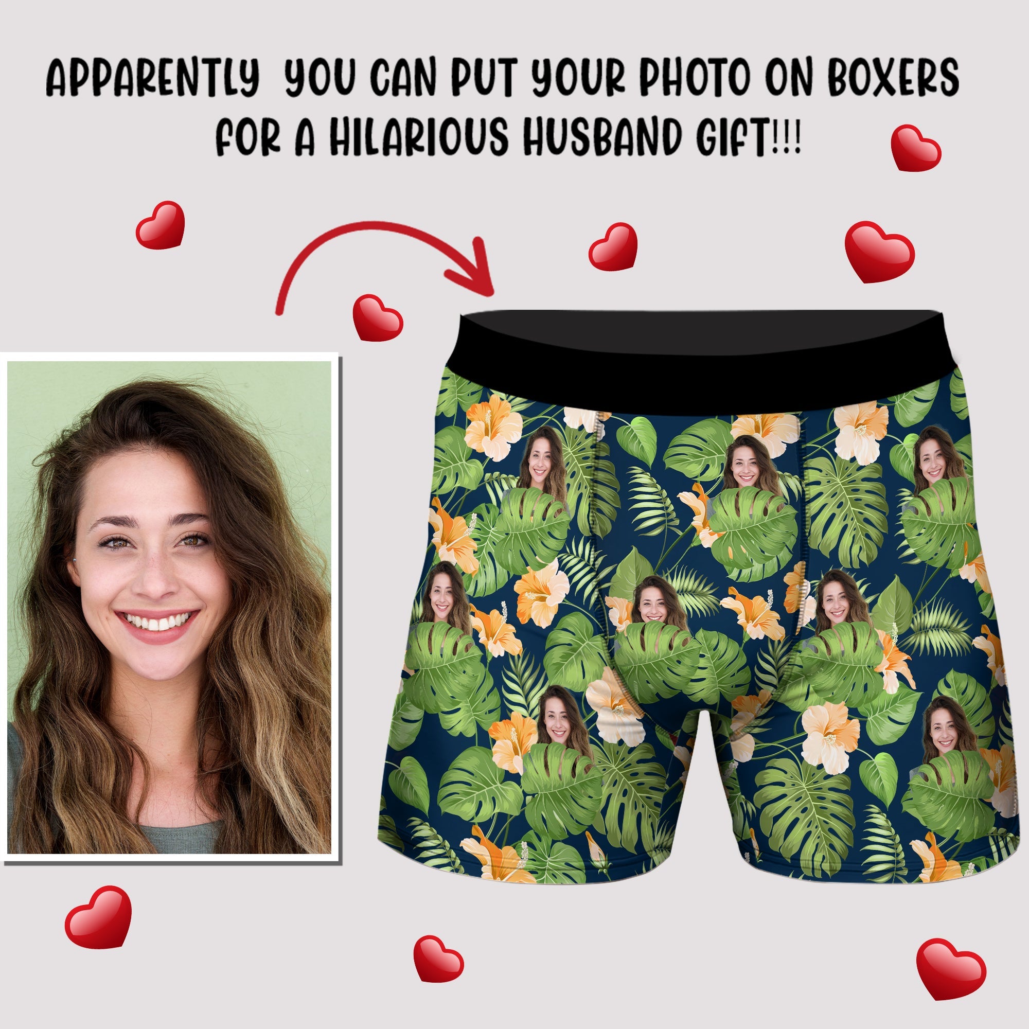 Custom Photo Tropical Floral Boxers Personalized Gift for Husband HN590 - Boxer GradoCreations