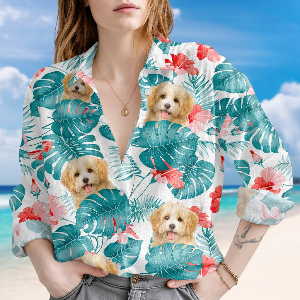 Personalized Tropical Blouse Shirt Custom Pet Photo Gift for Pet Lovers HN590 - Blouse Shirt GradoCreations