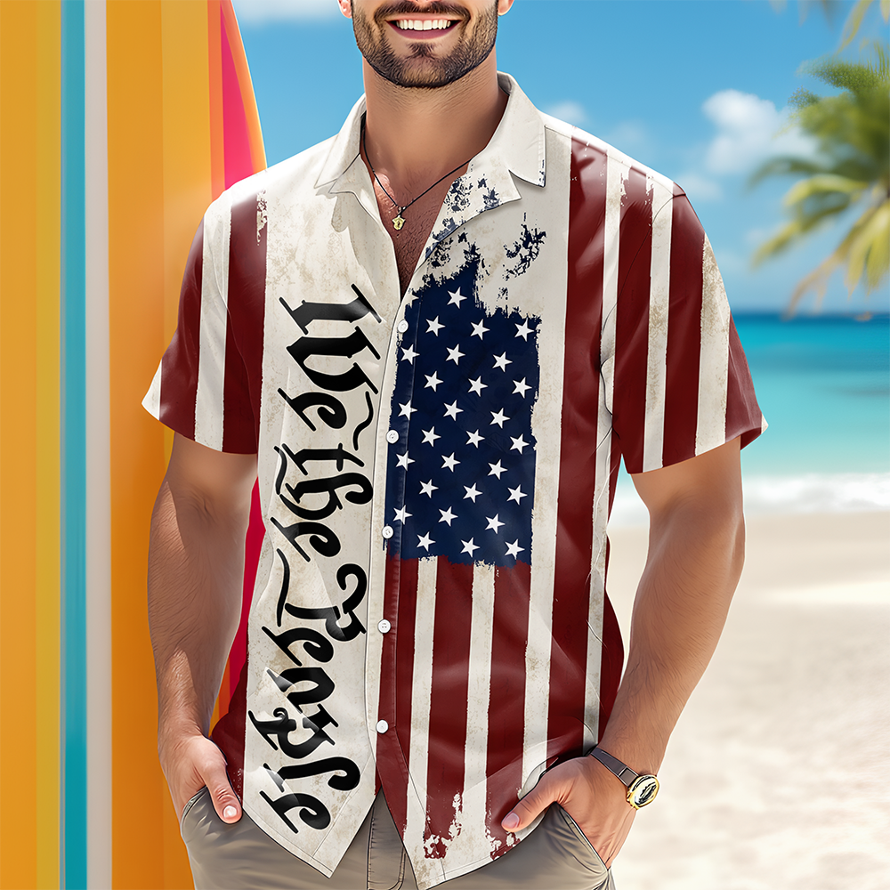 Personalized Hawaiian Shirt American Flag Gift for 4th of July HN590 - AOP Hawai Shirt GradoCreations