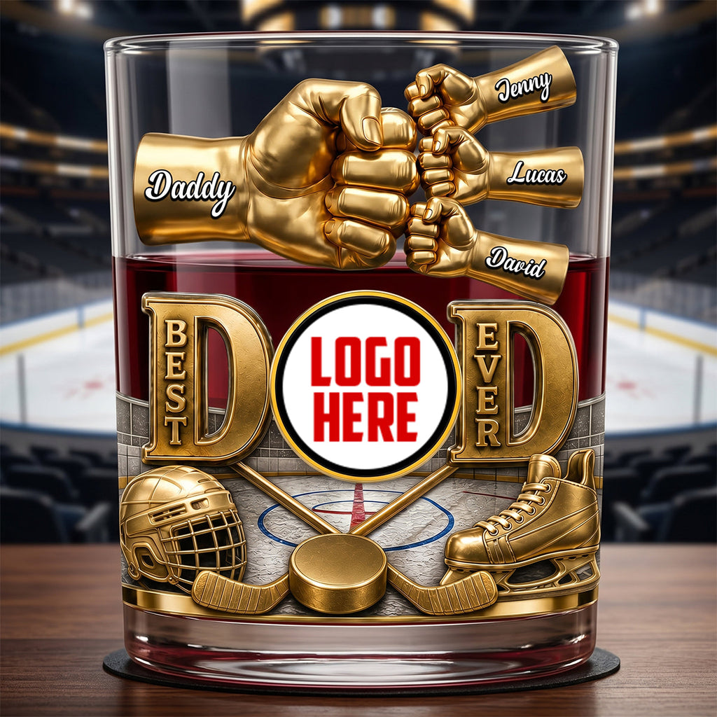 Personalized Whiskey Glass Best Dad Ever Hockey Fist Bump Gift for Dad