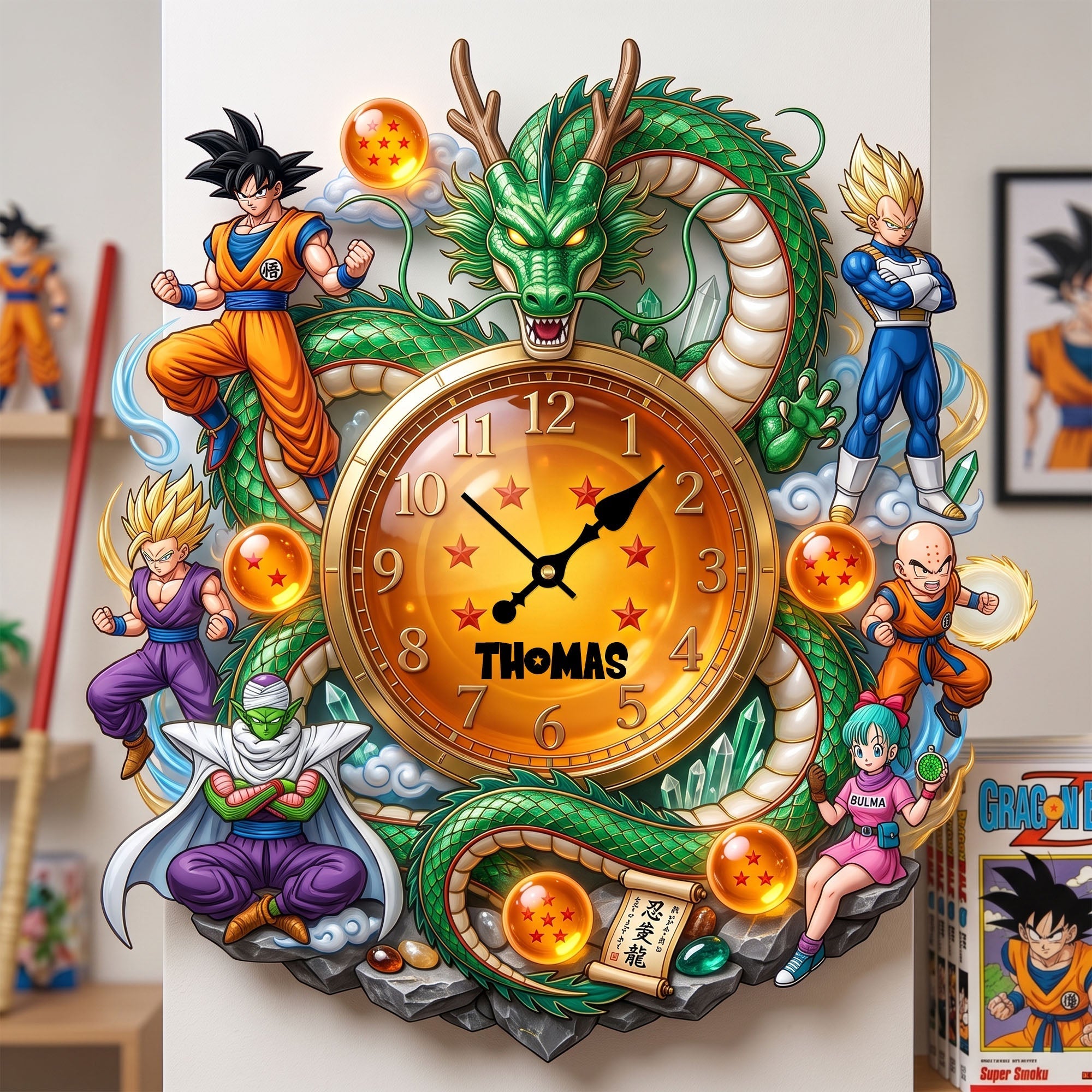 Personalized Dragon Ball Wall Clock Custom Name Gift for Movie Fans Wall Hanging Clock GradoCreations