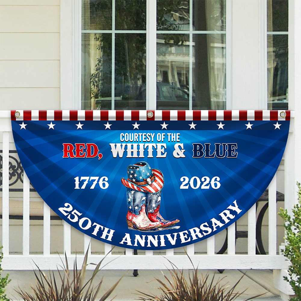 Personalized Cowboy Boots Fan Flag Custom Name Gift for Family 250th Anniversary HN590 - Non-Pleated Fan Flag GradoCreations