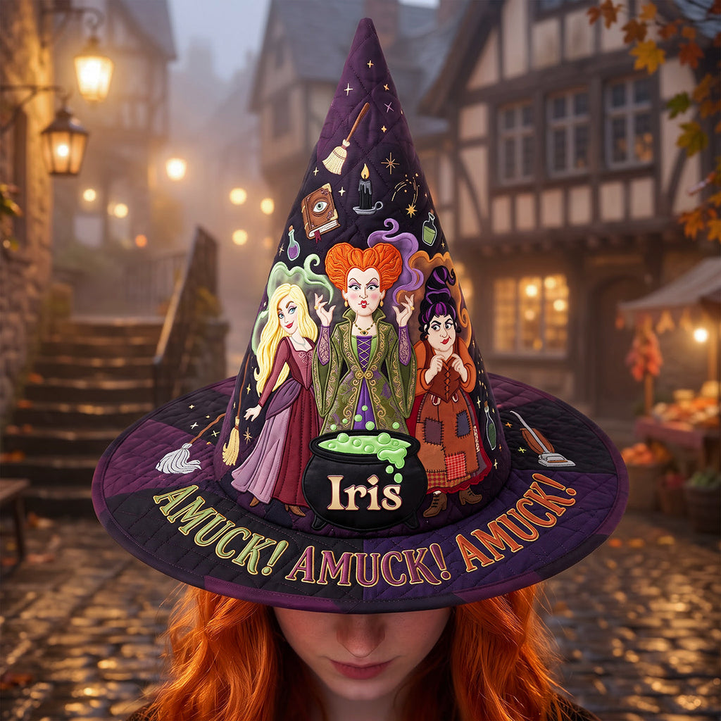Personalized Quilt Witch Hat Amuck Halloween Gift for Her Quilt Witch Hat GradoCreations
