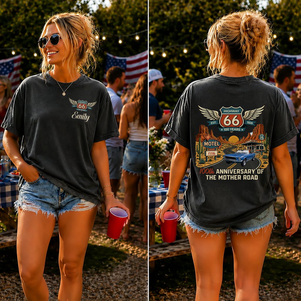 Personalized Route 66 Comfort Shirt Car Lover Gift Idea Back&Front Comfort Shirt GradoCreations