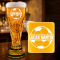 Personalized Trophy Beer Glass with Soccer Ball Design for Him