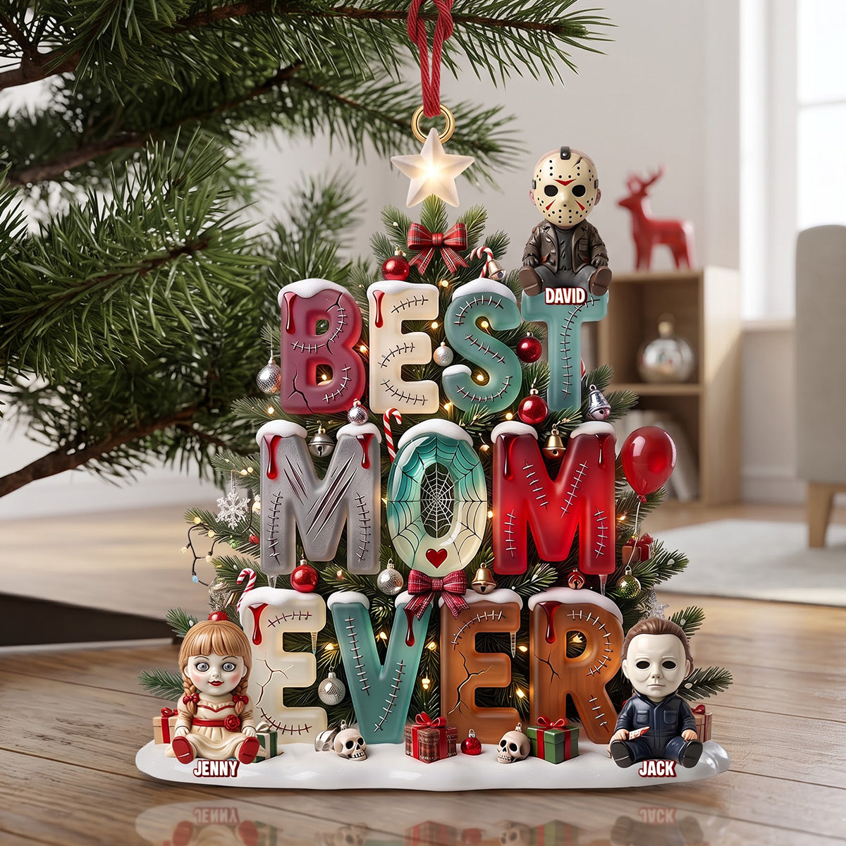 Personalized Spooky Christmas Ornament Custom Family Names Gift for Mom Dad Ornament GradoCreations