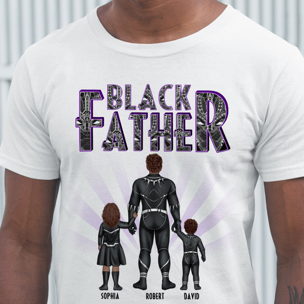 Personalized Black Father T-Shirt Custom Family Gift for Dad