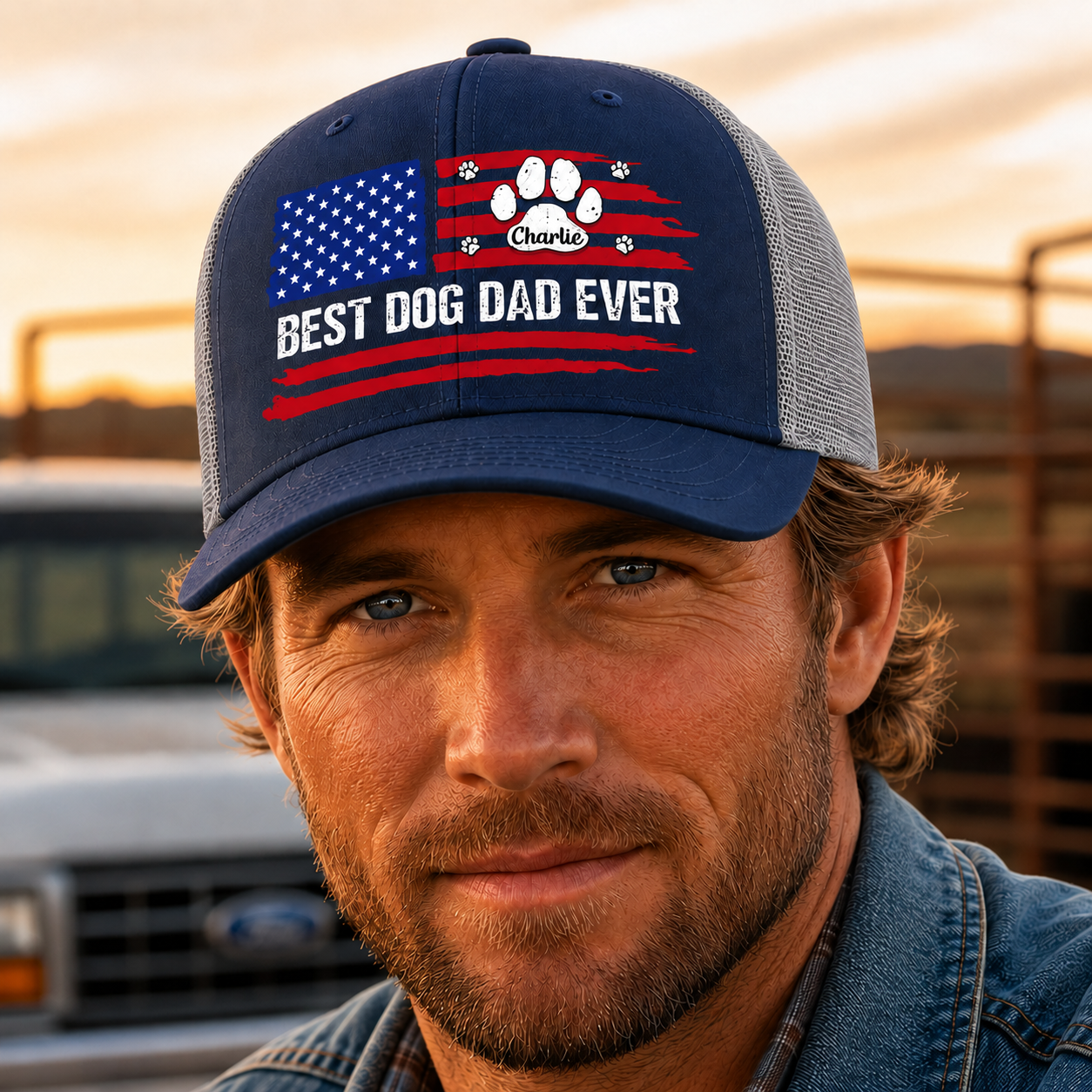 Personalized Dog Dad Trucker Hat Custom Pet Name Gift Idea HN590 - Print Trucker Hat GradoCreations