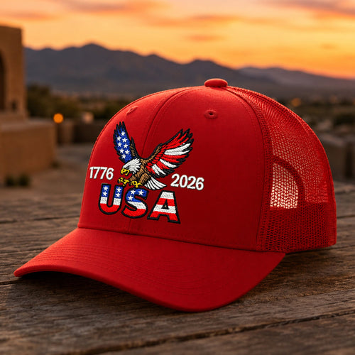 250 Years USA Patriotic Embroidered Trucker Hat Gift HN590 - Embroidered Trucker Hat GradoCreations