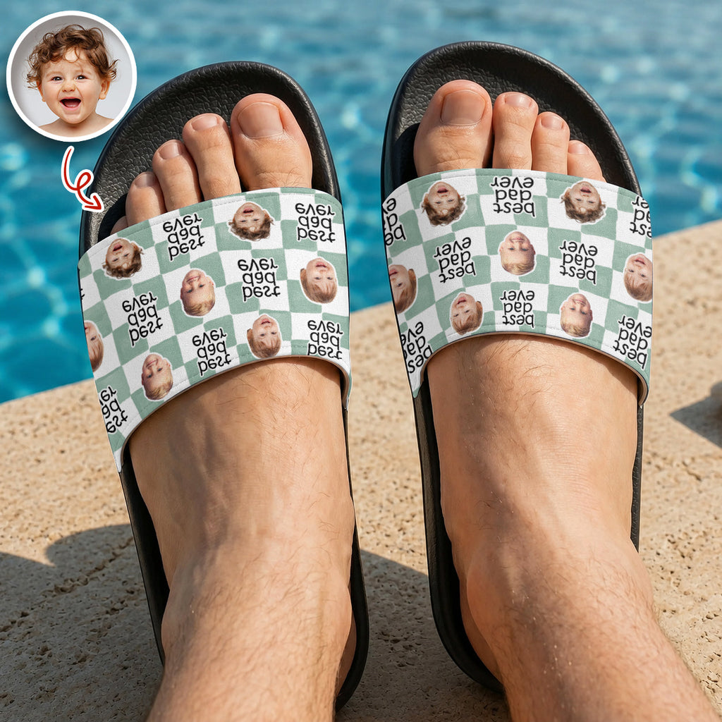 Personalized Slide Sandals Custom Photo Gift for Dad HN590 - Slide Sandals GradoCreations