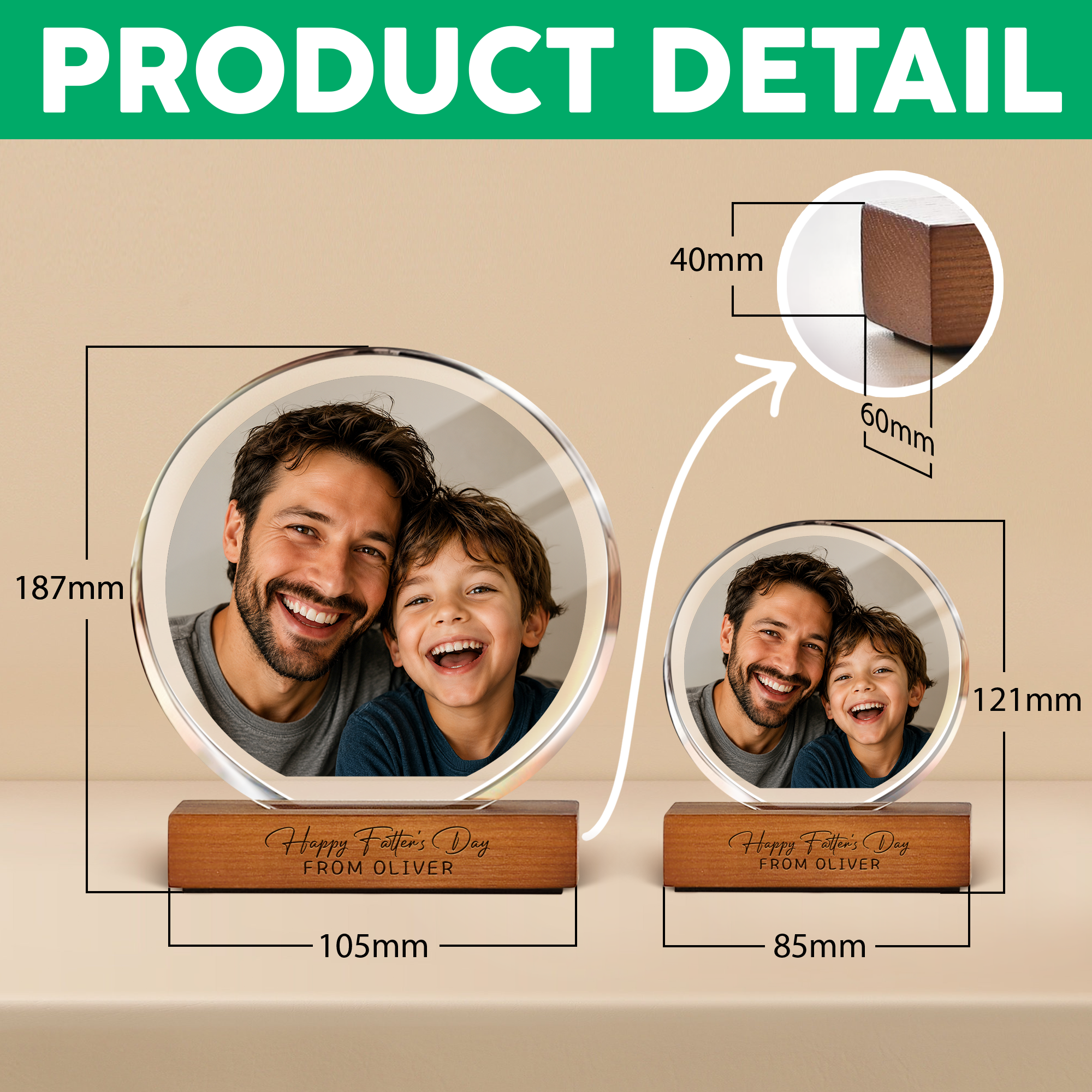 Personalized Acrylic Photo Frame Engraved Gift for Dad HN590 - Round Acrylic Frame Block GradoCreations