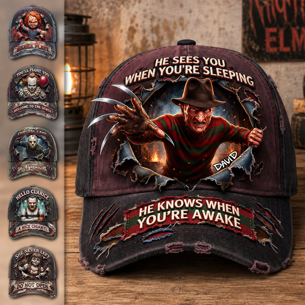 Personalized Halloween Cap with Creepy Characters Gift for Him/Her Classic Cap GradoCreations