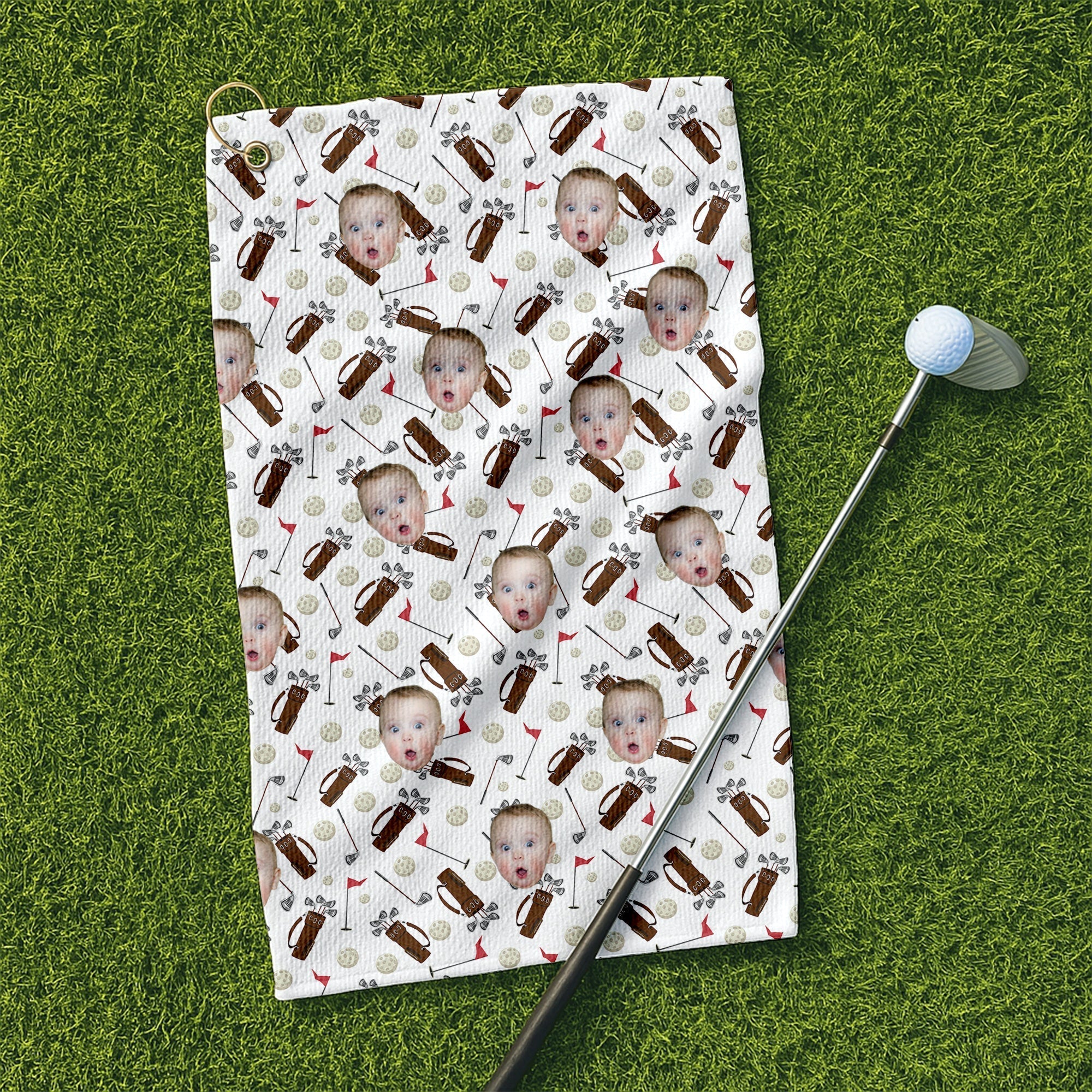 Personalized Microfiber Golf Towel with Custom Funny Face Gift for Dad, Grandpa, Golf Lovers