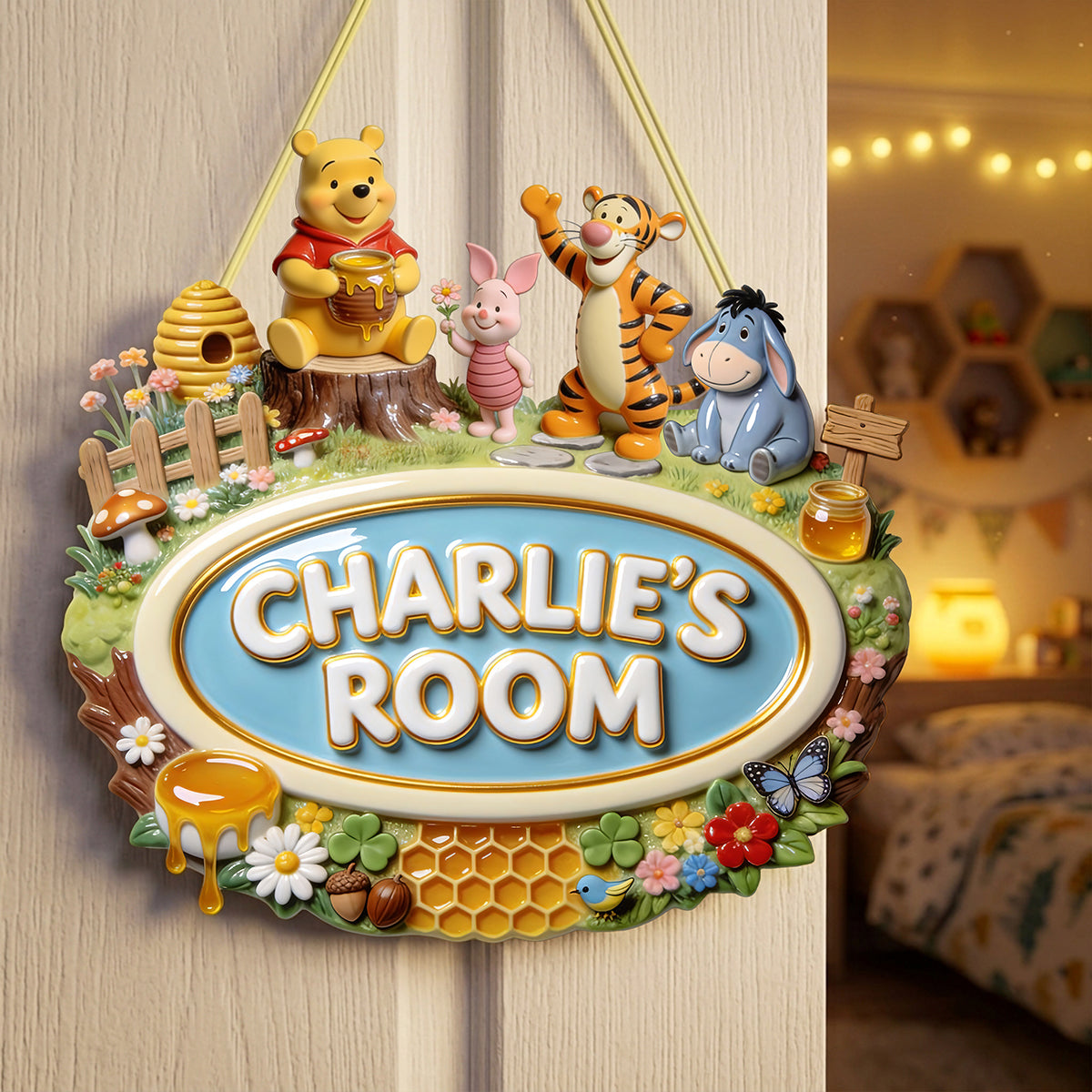 Personalized Honey Bear Wood Sign Custom Name Gift for Kids Wood Sign GradoCreations