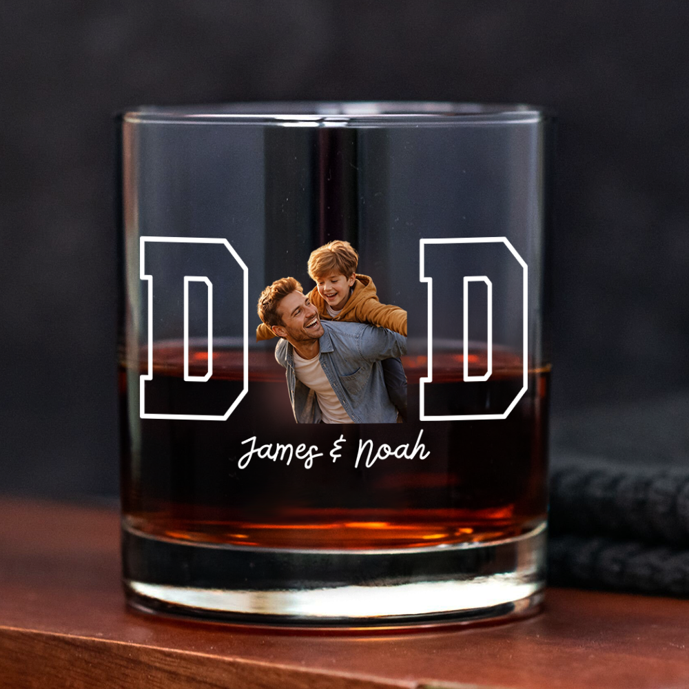 Personalized Photo Whiskey Glass Custom Gift for Dad HN590 - Print Rock Glass GradoCreations