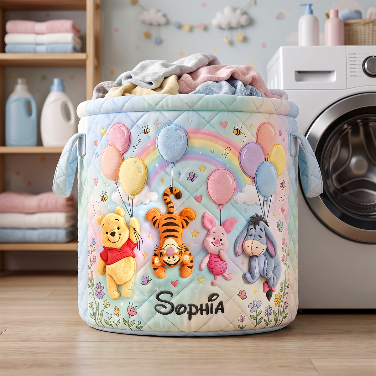 Personalized Quilted Laundry Basket Custom Name Family Gift Quilted Laundry Basket GradoCreations