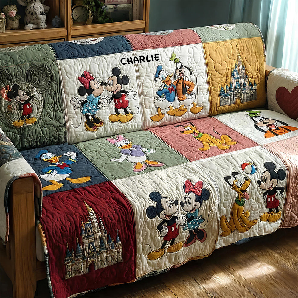 Personalized Quilted Sofa Cover Disney Characters Gift for Her Quited Sofa Cover GradoCreations