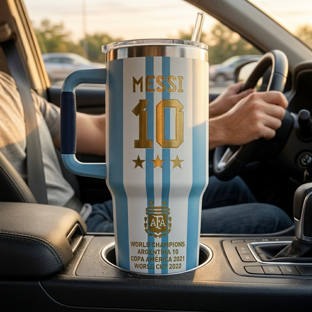 Personalized Argentina Football Champion Tumbler with Handle Gift for Fans