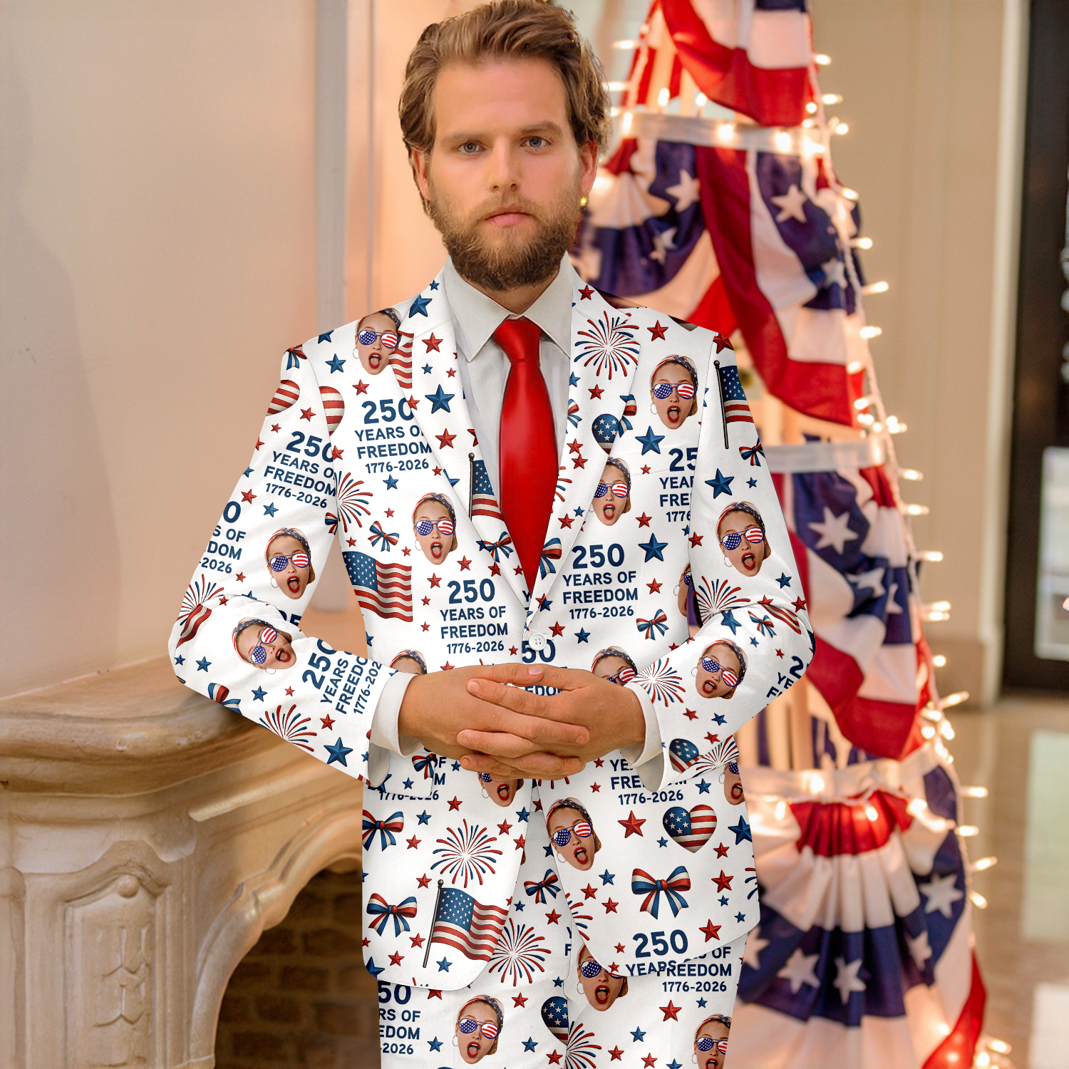 Custom Photo Men's Suit 250 Years of Freedom Gift for Dad HN590 - Men's Suits GradoCreations