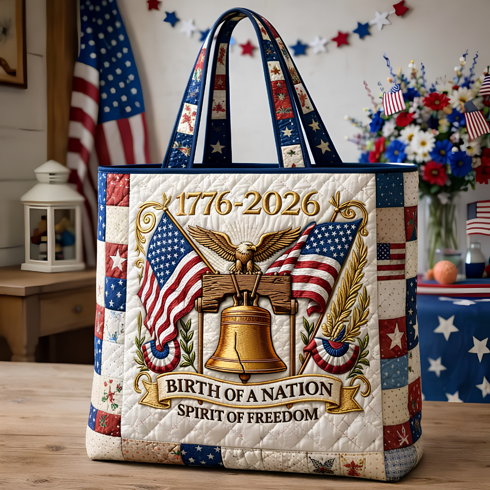 Patriotic Quilted Tote Bag with Spirit of Freedom Design Gift for Her