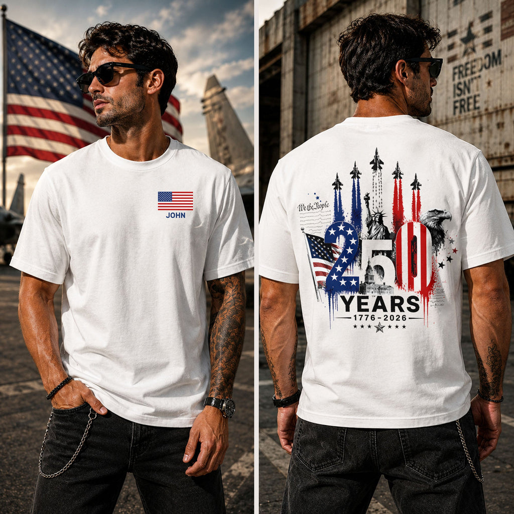 Personalized American Flag Comfort Shirt Independence Day Gift for Dad Back&Front Comfort Shirt GradoCreations
