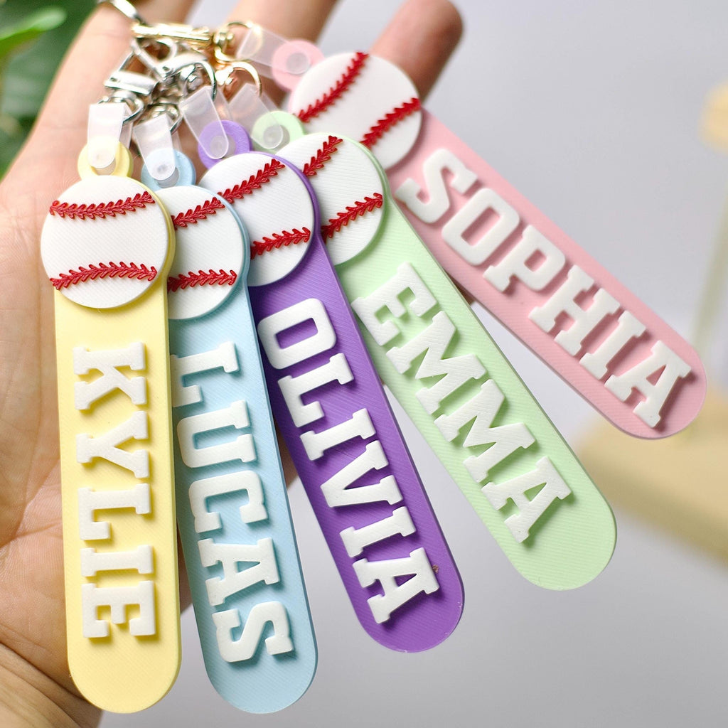 Personalized Baseball Bag Tag Keychain Custom Name Gift for Players HN590 - Baseball Bag Tag Keychain FIX GradoCreations
