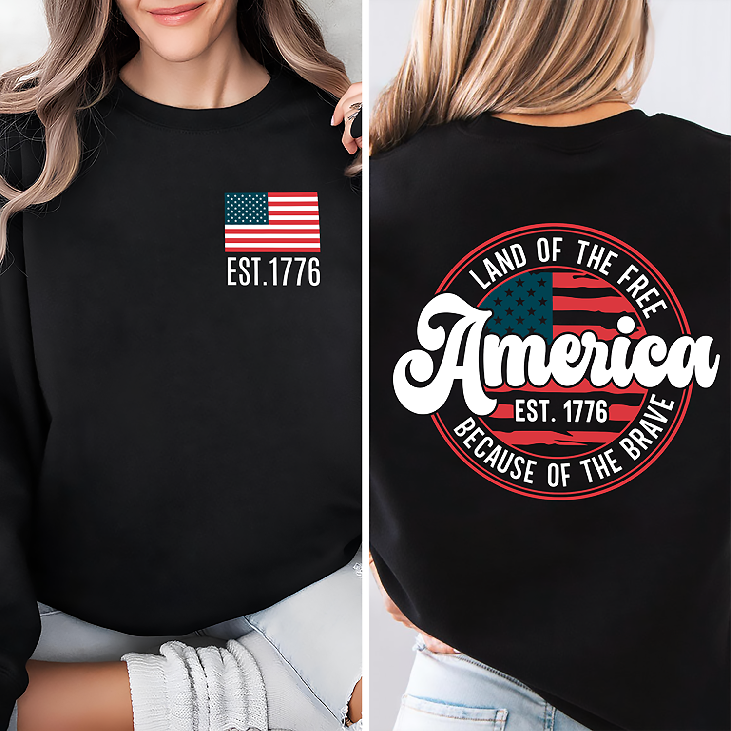 Personalized America Est 1776 T-Shirt Gift for Dad | Independence Day HN590 - Back&Front Shirt GradoCreations