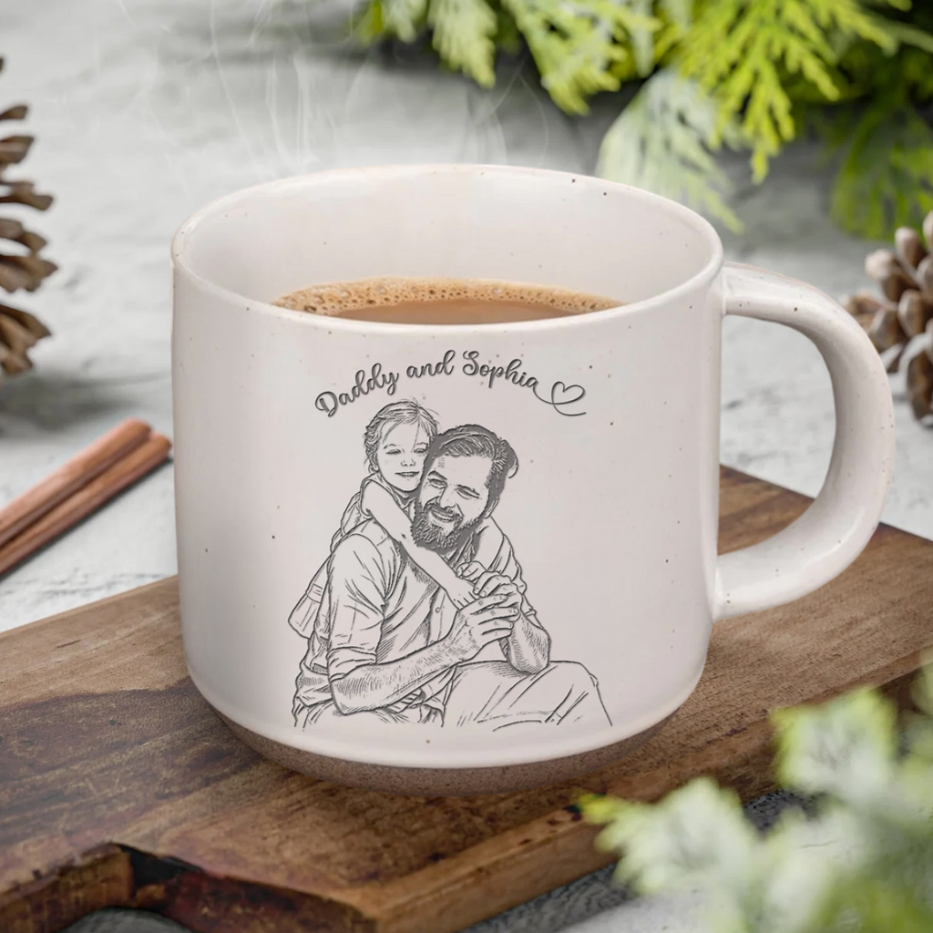 Personalized Engraved Pottery Mug Custom Photo Gift for Dad HN590 - Engraved Pottery Mug Fix GradoCreations