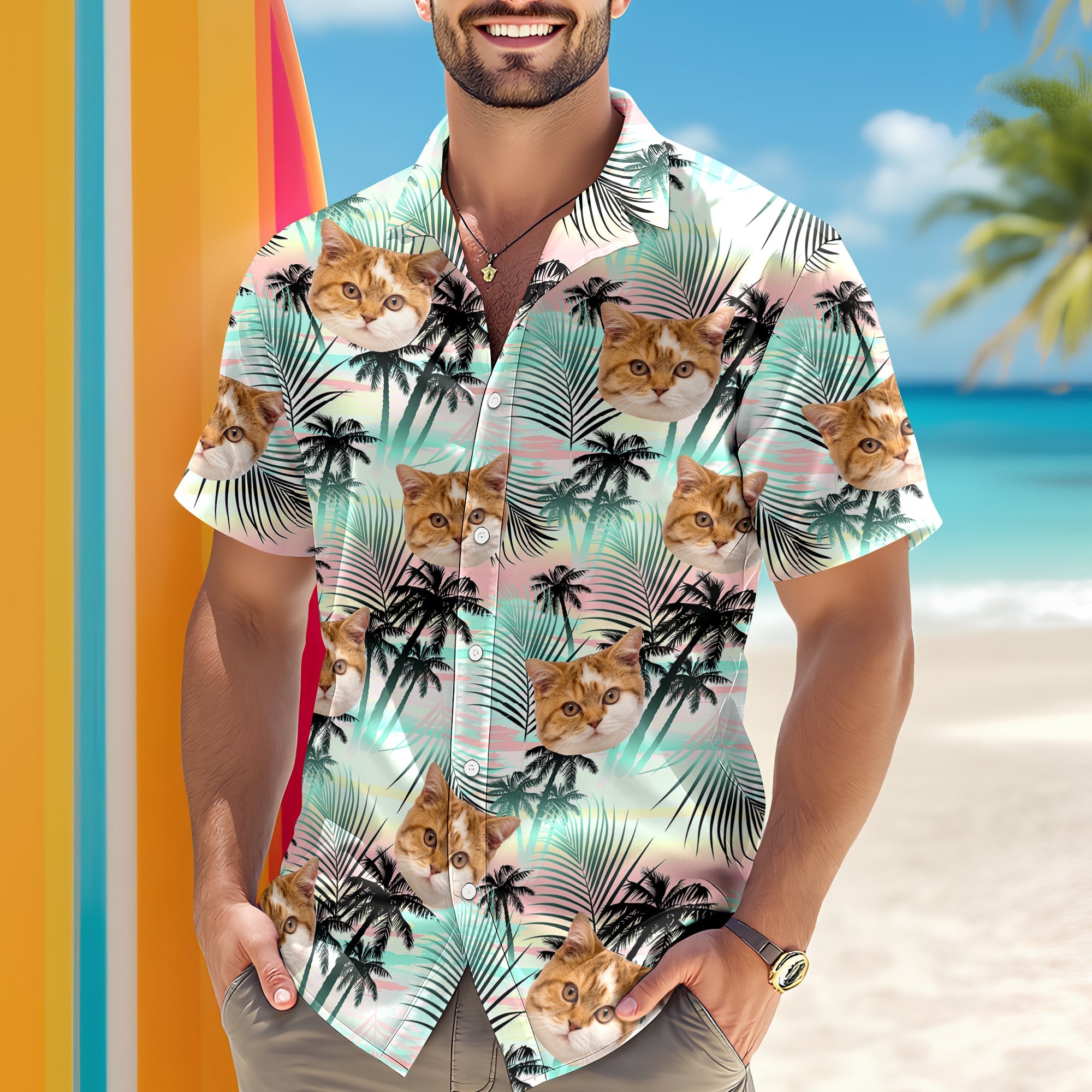 Personalized Hawaiian Shirt Custom Cat Photo Gift for Cat Lovers HN590 - AOP Hawai Shirt GradoCreations
