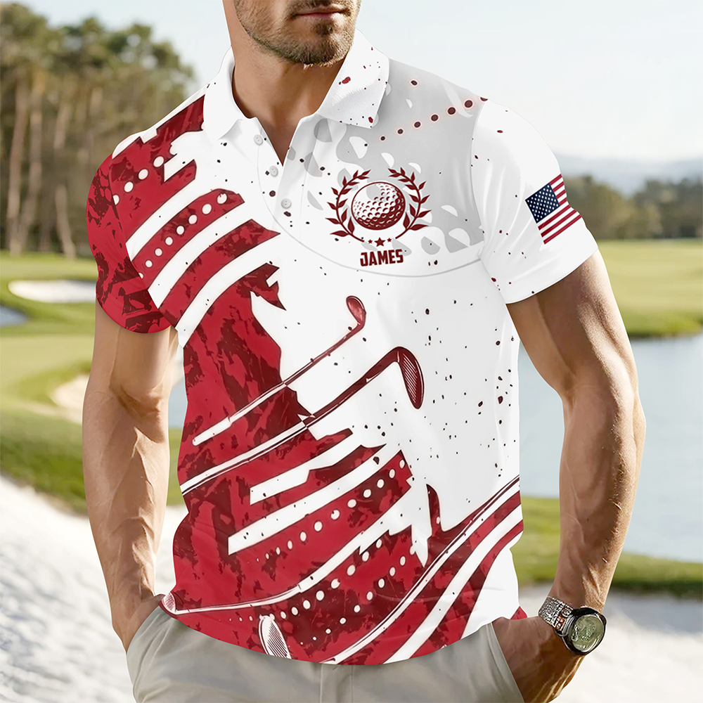 Personalized Golf Pattern Polo Shirt Custom Name Gift for Dad HN590 - Men's Polo Shirt GradoCreations