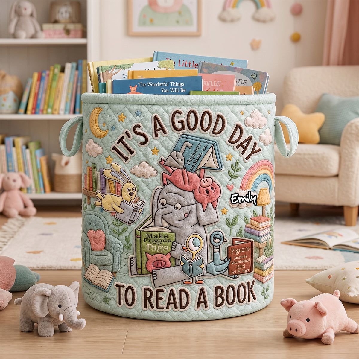 Personalized Quilted Laundry Basket for Book Lovers - Custom Name Gift Quilted Laundry Basket GradoCreations