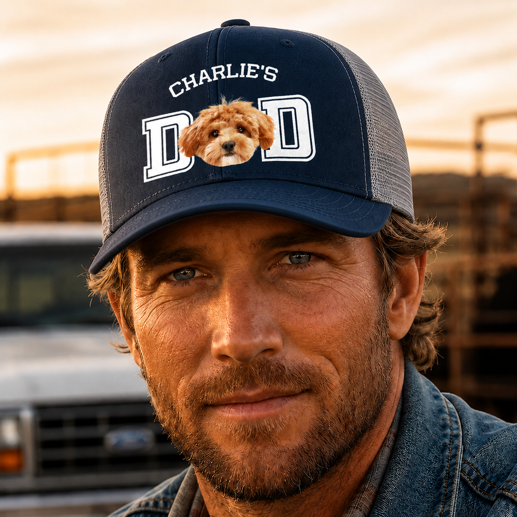 Personalized Photo Trucker Hat Custom Name Gift for Dog Dad HN590 - Print Trucker Hat GradoCreations